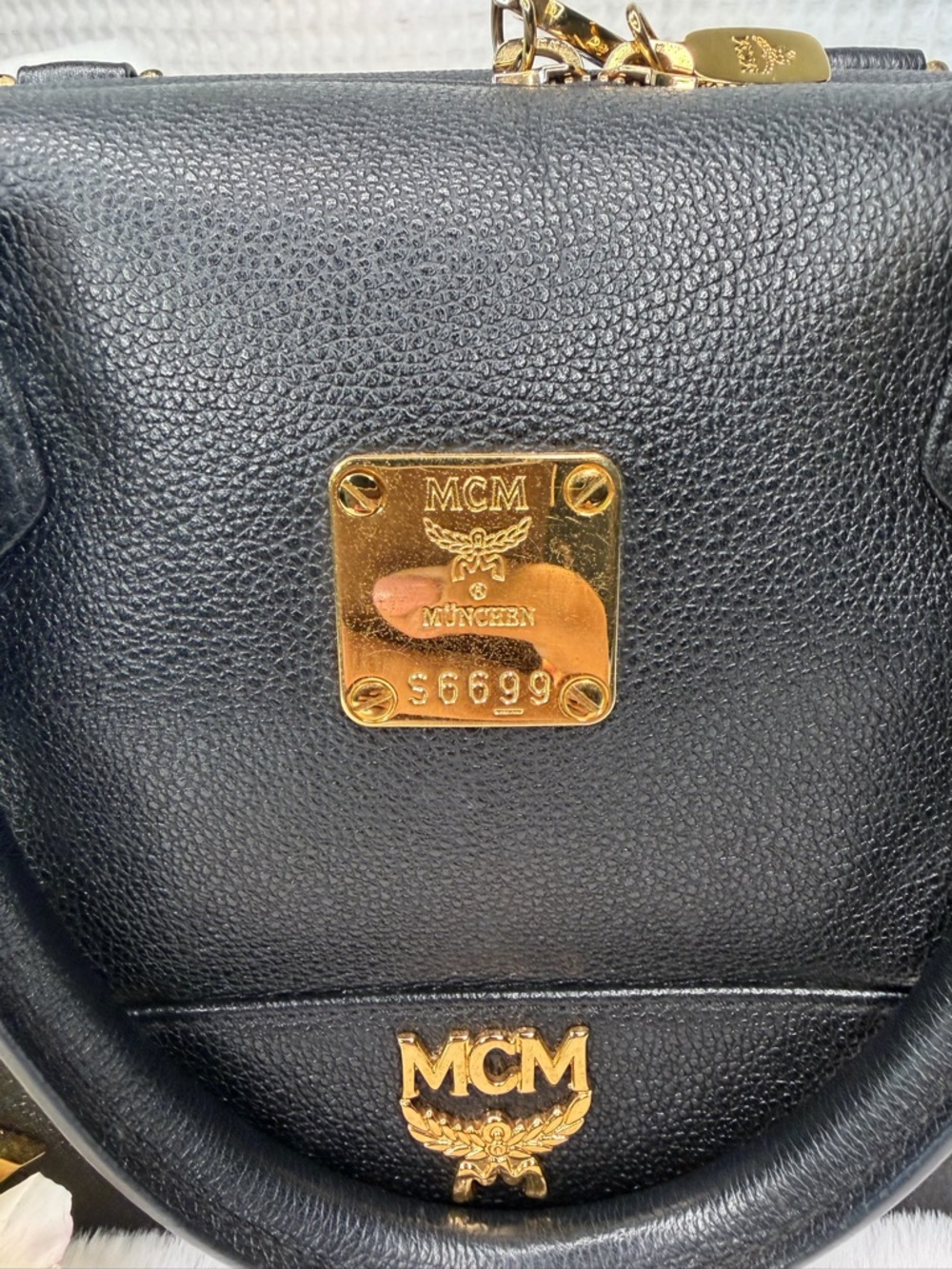 ✨ MCM Black Leather Mini Boston Satchel – Gold Hardware ✨ - Picture 2 of 9